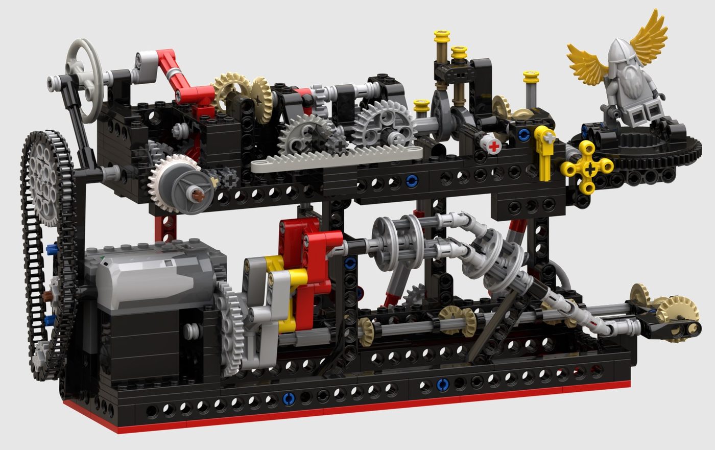 A LEGO Technic mechanical principles model with gears and cams